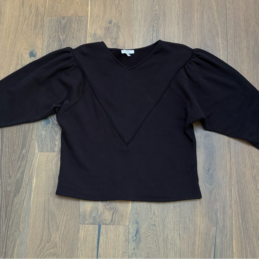 Joie Marisa Puff/Ruched 3/4 Sleeve Sweatshirt in Caviar (Black) Size L